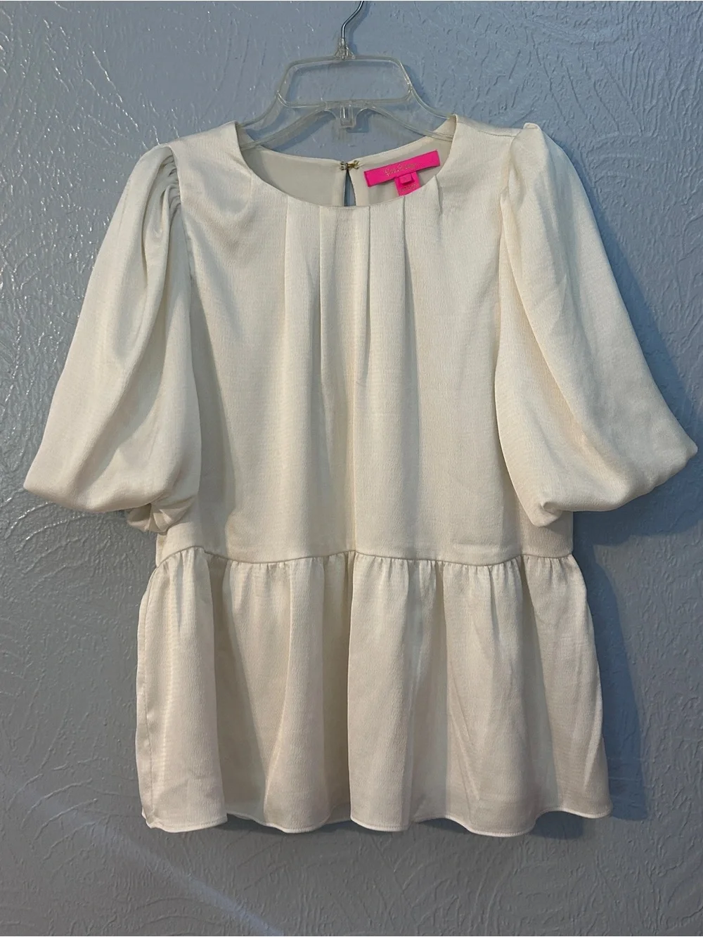 Lilly Pulitzer Cream Puff-Sleeve Peplum Top